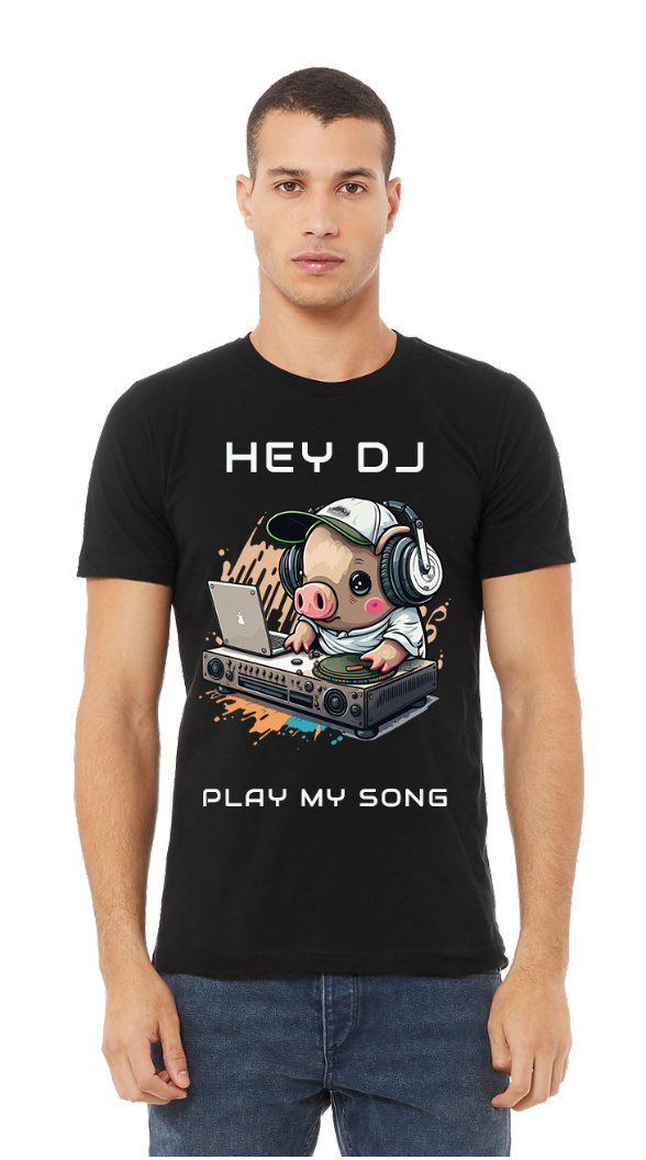 Hey DJ Play my Song DTG T Shirt Full color Edition