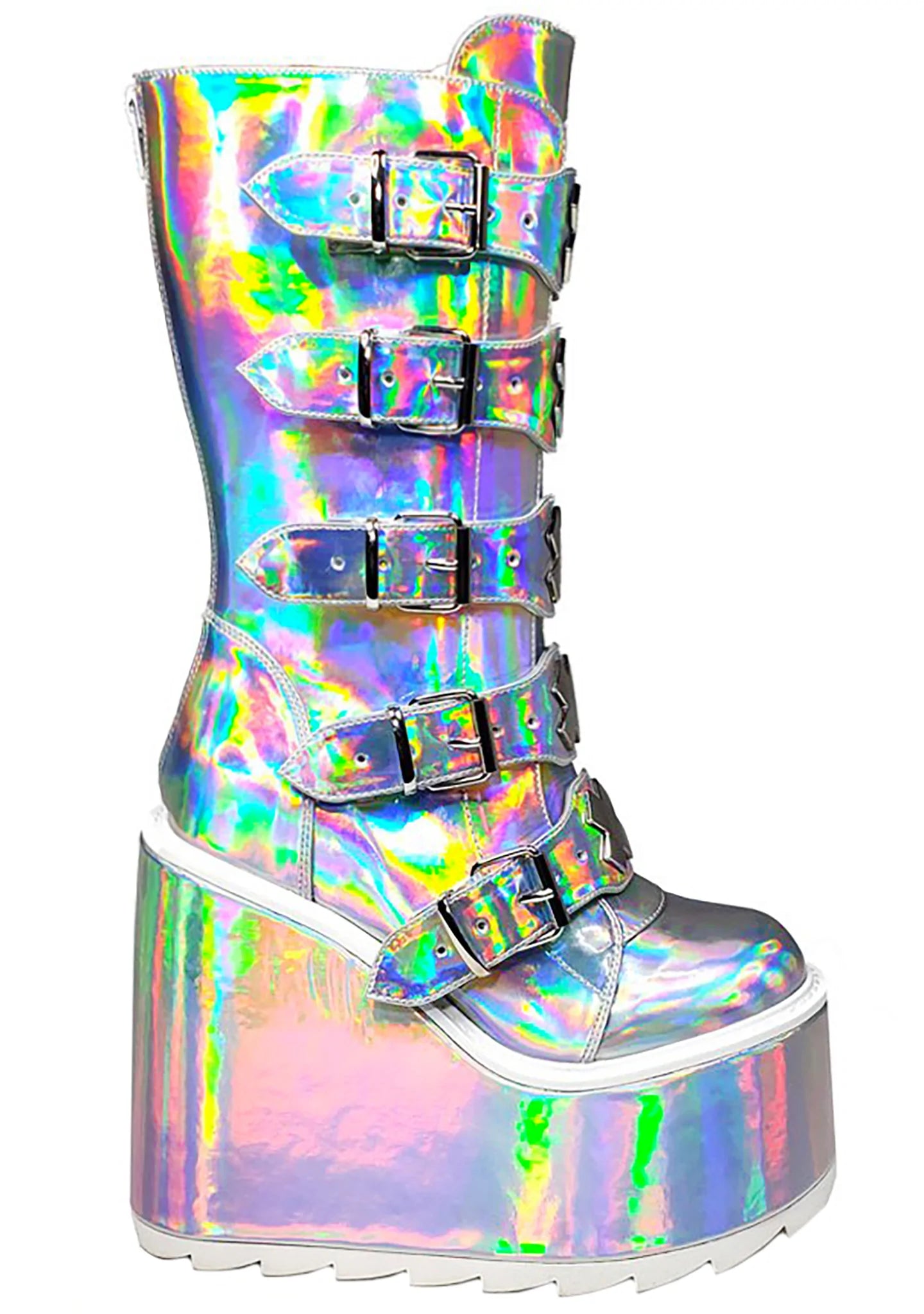 YRU Shoes Dune X Platform Boots in Silver Hologram