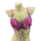 Pink Mermaid Seashells Bra with Pearls: Pink
