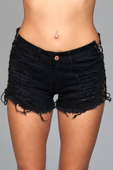 Looped In Distressed Shorts - Black