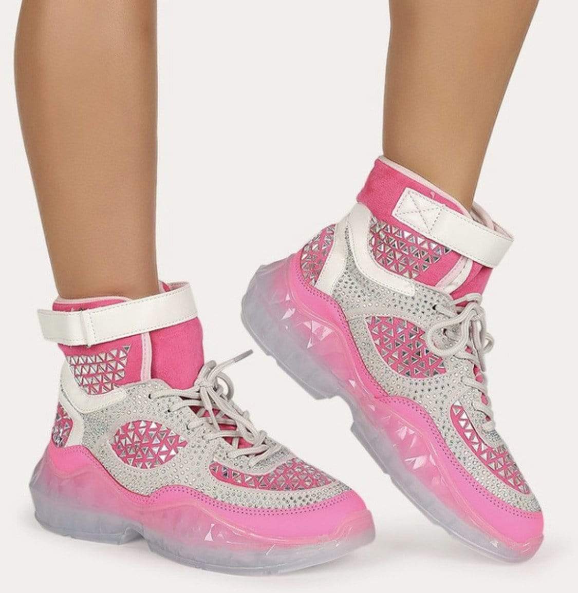 Cape Robbin Shoes Hi Top Lace Up Neon Pink Rhinestone Sneakers