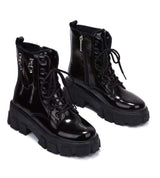 Cape Robbin Shoes Platform Boot Black Patent With Zipper on the side