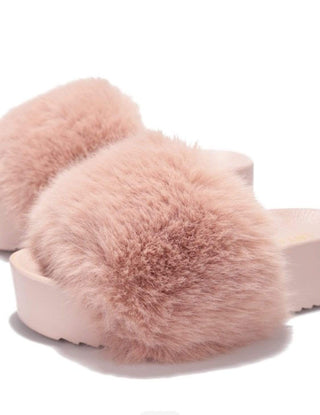 Cape Robbin Shoes Platform Thick Fur Blush Sandals - Women
