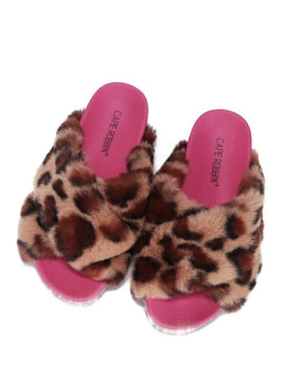 Cape Robbin Shoes Platform Thick Fur Leopard Slides