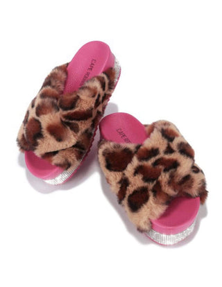 Cape Robbin Shoes Platform Thick Fur Leopard Slides