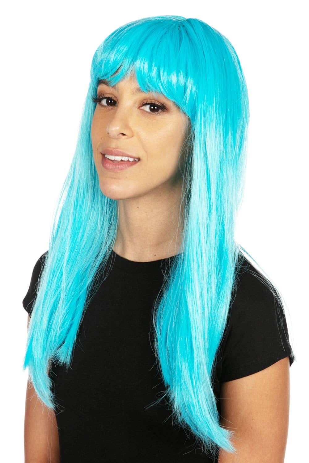 Long Light Blue Wig With Bangs - Halloween Accessory