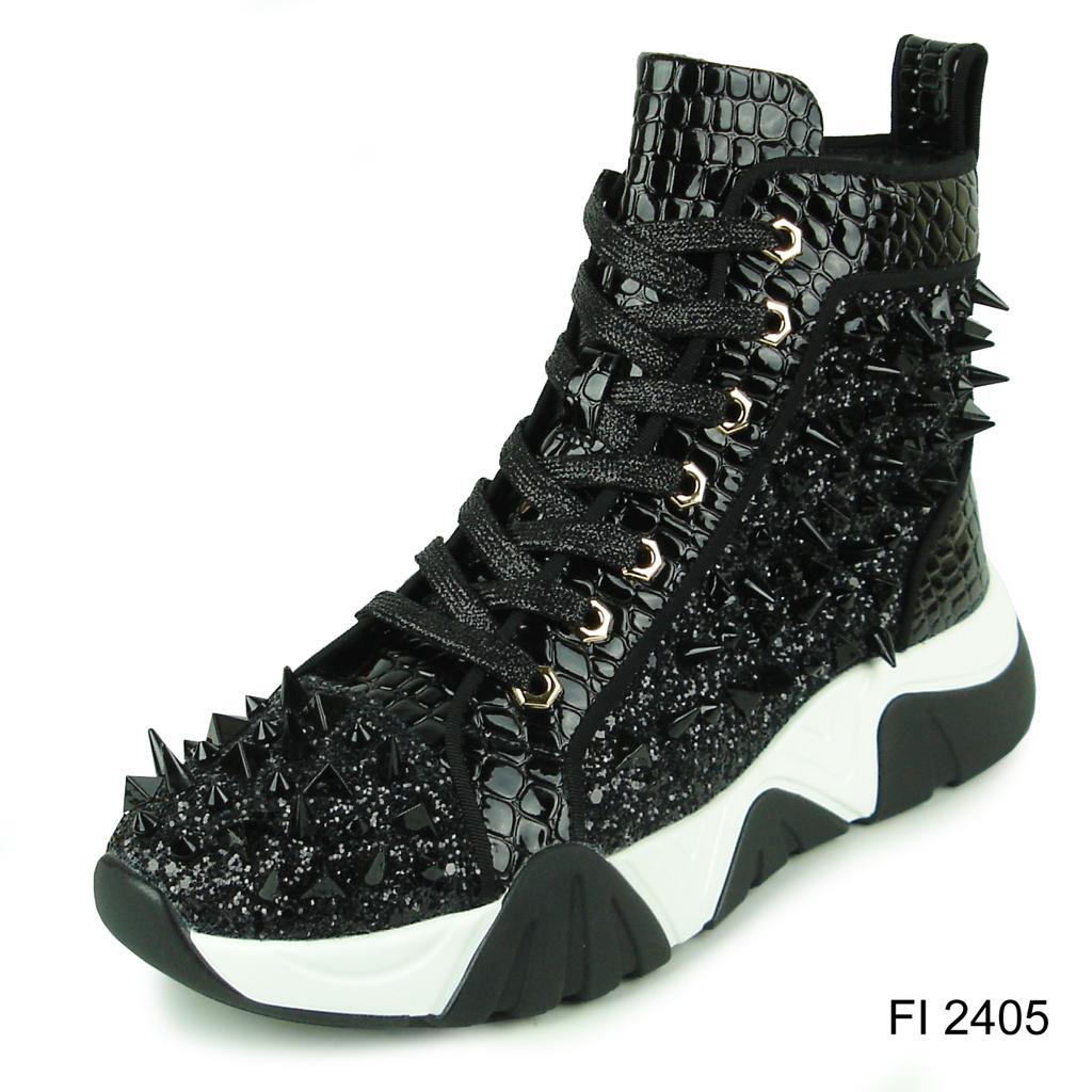 Encore Shoes Black Spikes High Top Sneaker Encore by Fiesso
