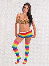 Rainbow Multi Knee High Socks Neon - Free size Pride Multi