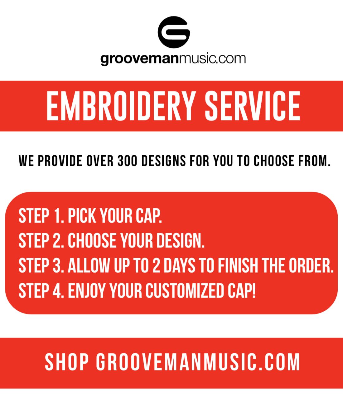 Grooveman Music Hats Custom Embroidery 5-Panel Caps
