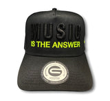 Grooveman Music Hats One Size / Black Neon Yellow 5 Panel Mid Profile Baseball Cap Music is the Answer