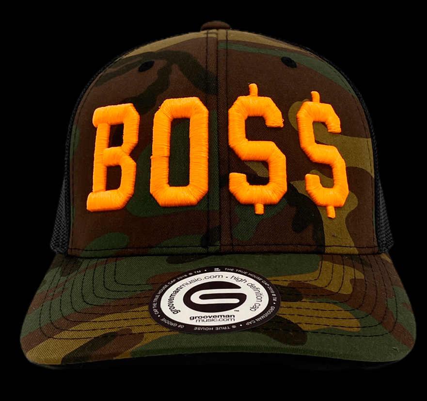 Grooveman Music Hats One Size / Camo Orange Boss Baseball Snapback Hat