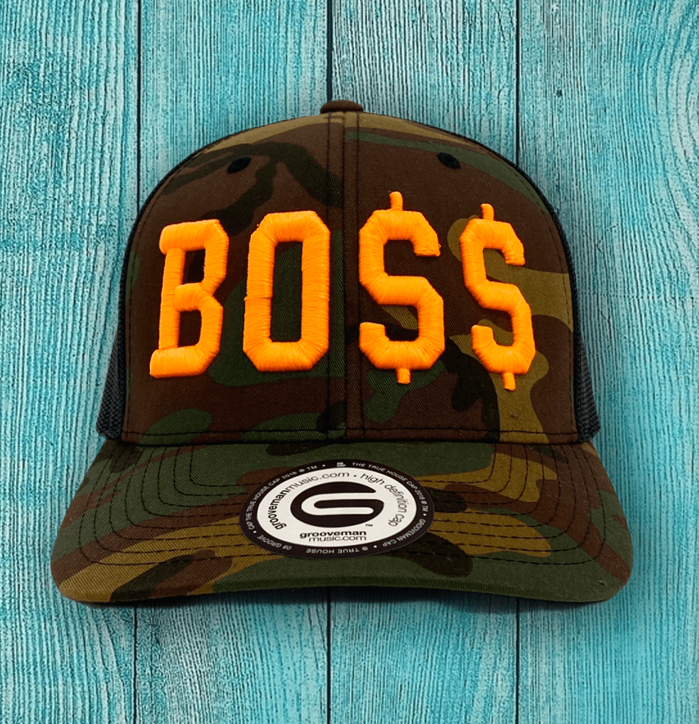 Grooveman Music Hats One Size / Camo Orange Boss Baseball Snapback Hat