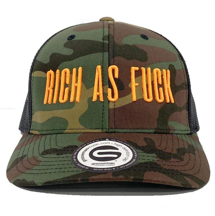 Grooveman Music Hats One Size / Camo Orange Rich as Fuck Baseball Snapback Hat