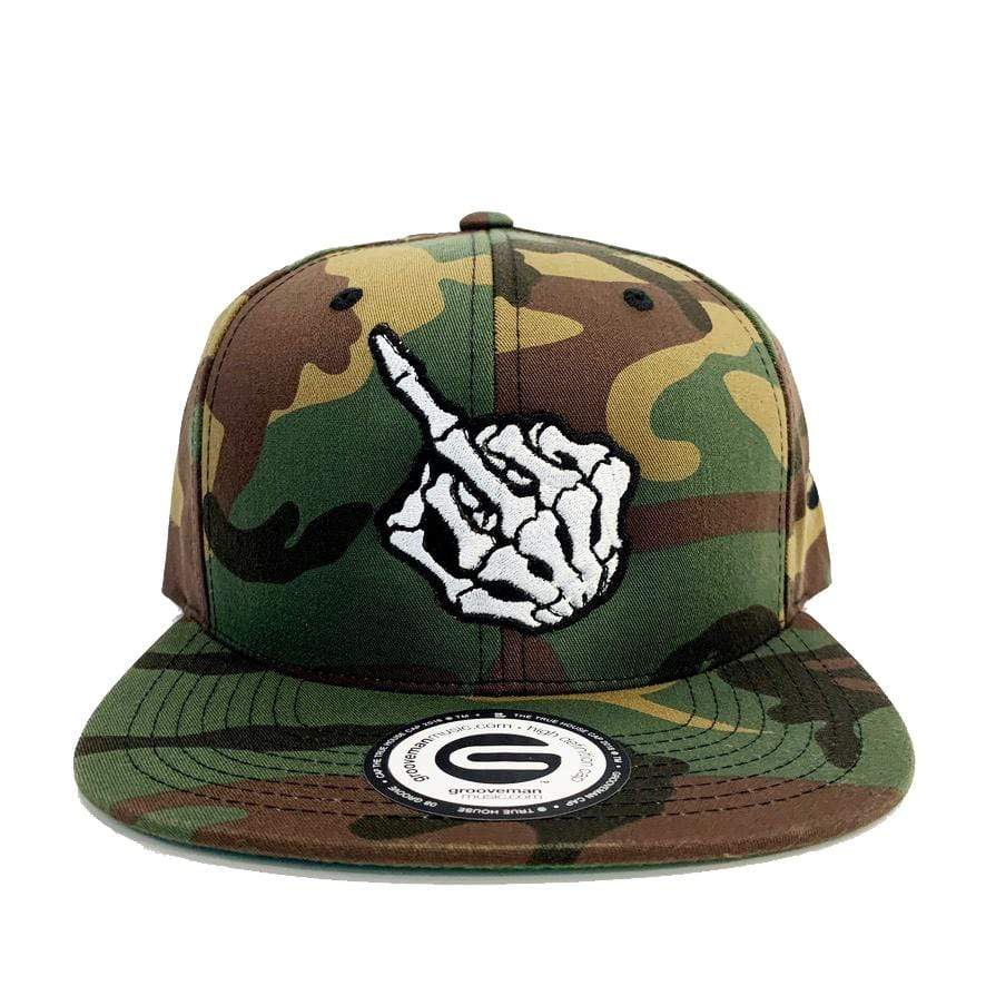 Grooveman Music Hats One Size / Camo Skull Middle Finger Snapback Hat