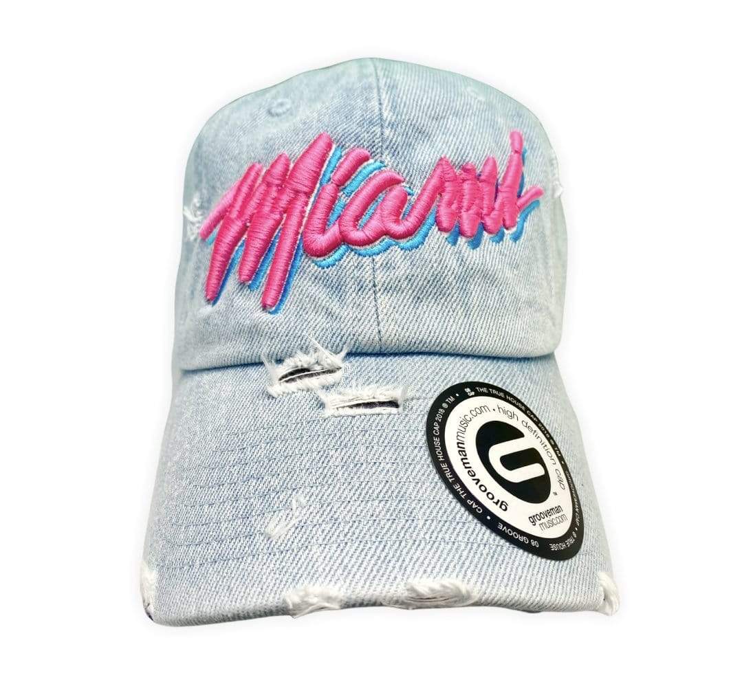 Grooveman Music Hats One Size / Light Denim Miami 3D Embroidery Vintage Dad Hat