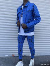 Grooveman Music Jackets Royal Blue Denim Jacket With Black Paint Splatter
