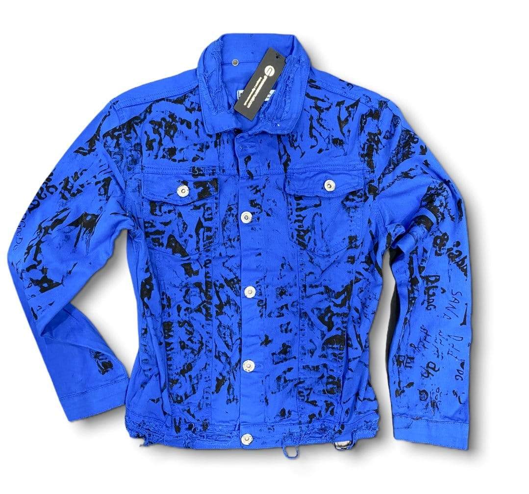 Grooveman Music Jackets Royal Blue Denim Jacket With Black Paint Splatter