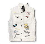 Grooveman Music Jackets White Denim Sleeveless Patched Stitch Jacket