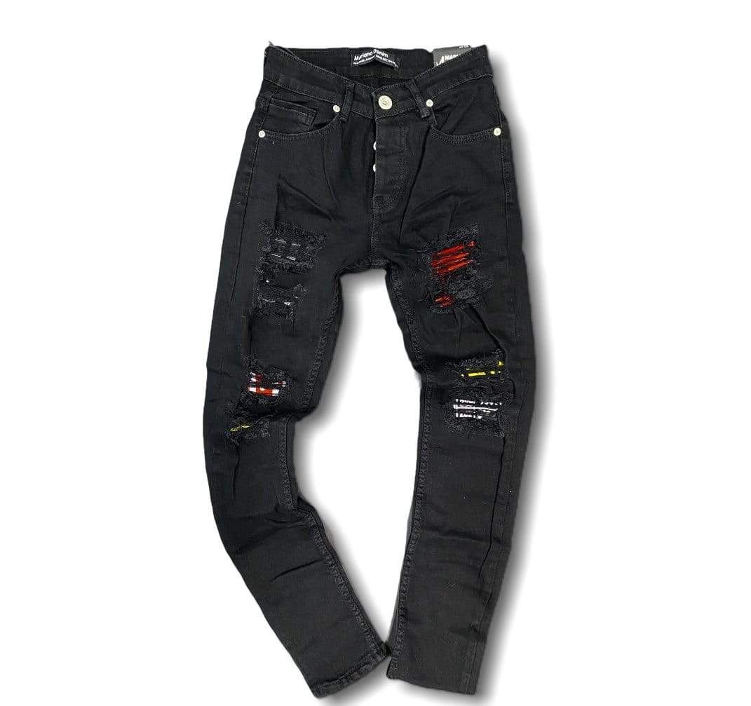 Grooveman Music Jeans Jeans Distressed Patchwork - Black