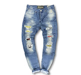 Grooveman Music Jeans Jeans Distressed Patchwork - Blue