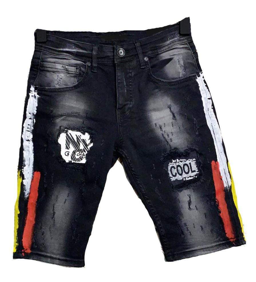 Grooveman Music Shorts Skinny Ripped Short Painted on the Side