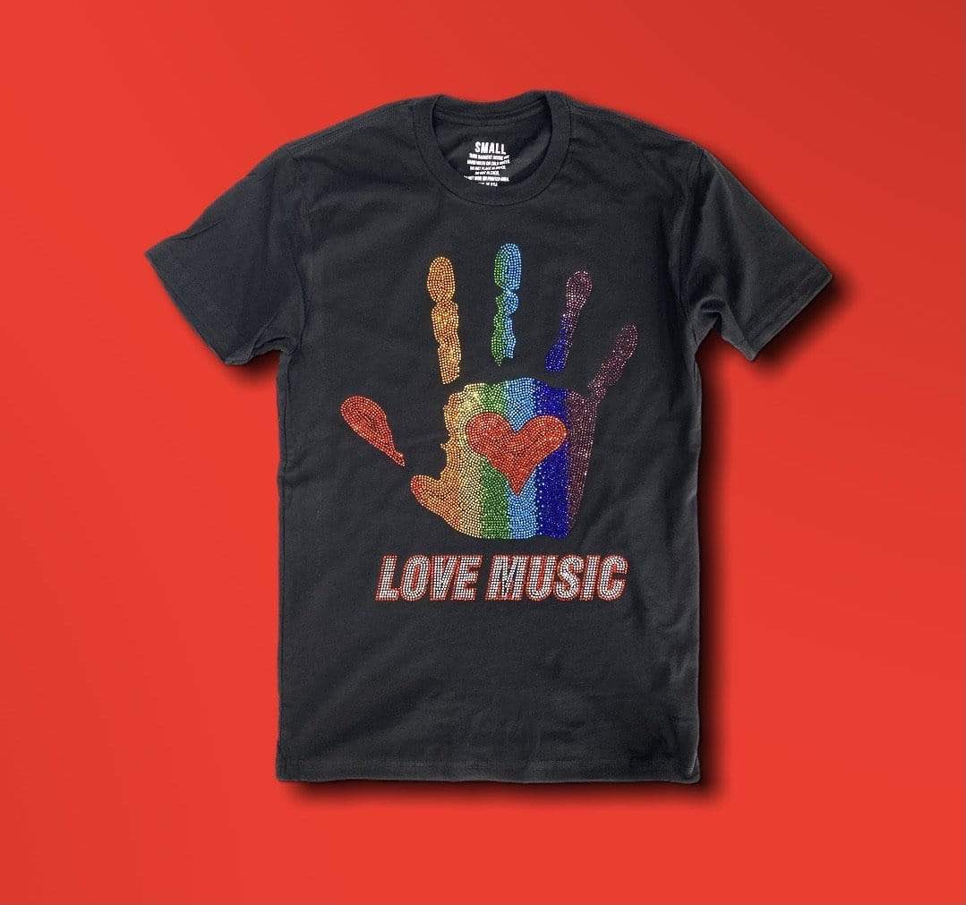 Grooveman Music T Shirt Rhinestones T Shirt | Love Music Rainbow