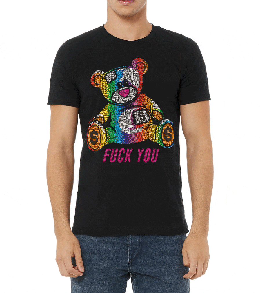 Grooveman Music T Shirt Rhinestones T Shirt | Rainbow Teddy Bear