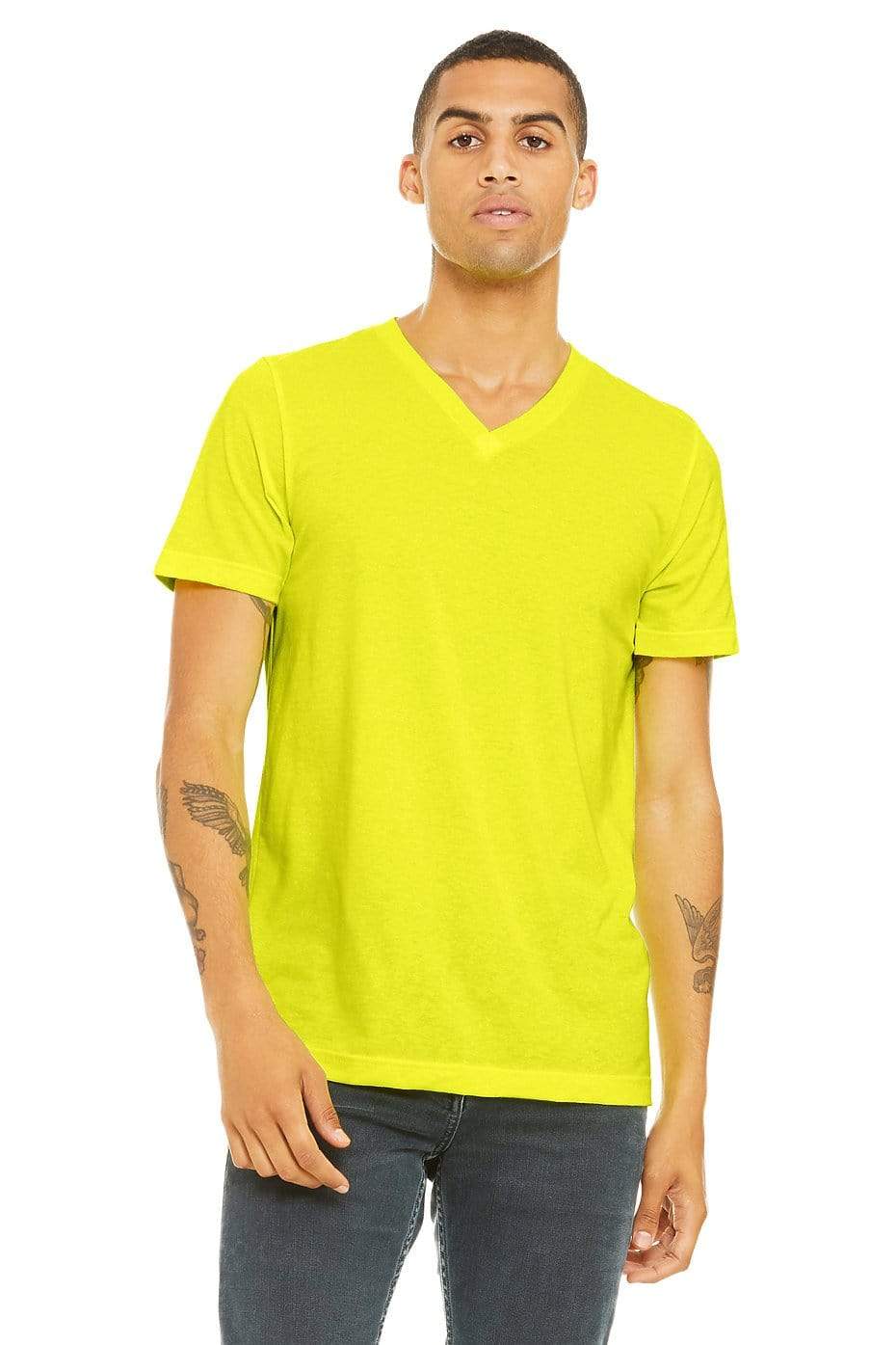 Grooveman Music T Shirt XS / Neon Yellow Jersey Short Sleeve V-Neck Tee