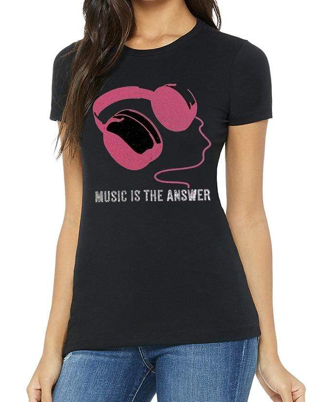 Grooveman Music Women Tees Rhinestone T-Shirt | Music is the Answer
