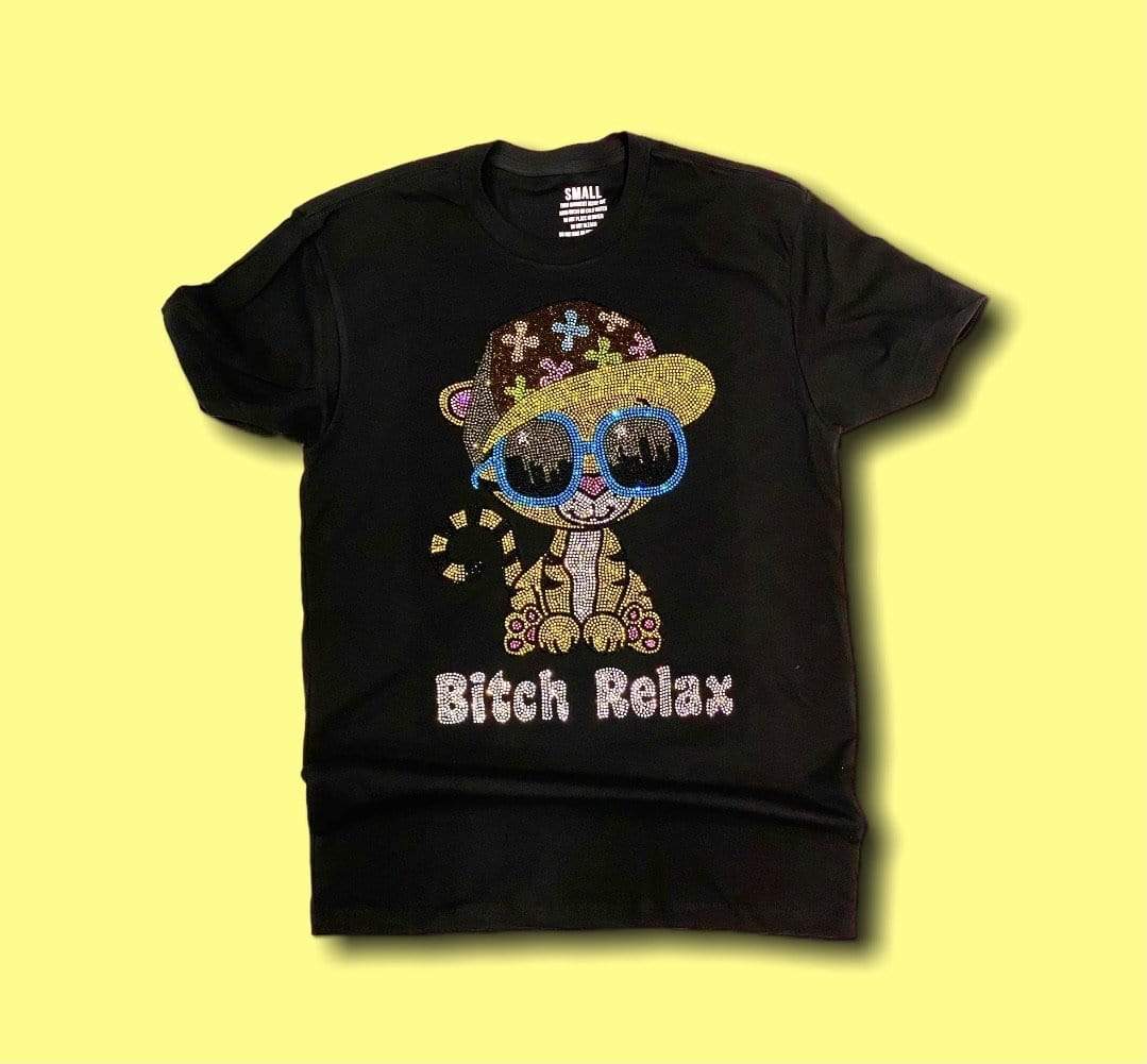Grooveman Music Women Tees T-Shirt | Boyfriend Relax Rhinestone