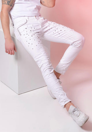 Skinny White Rhinestones Denim Jeans
