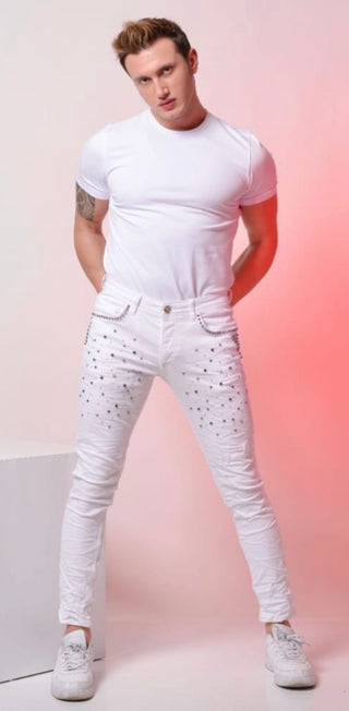 Skinny White Rhinestones Denim Jeans