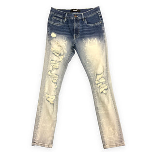 Premium Stretch Biker Jeans Ombre Wash w/Rip Tear