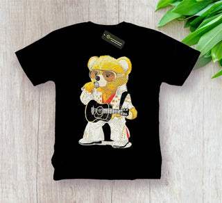 Rhinestones Full T Shirt | Teddy with Guitar