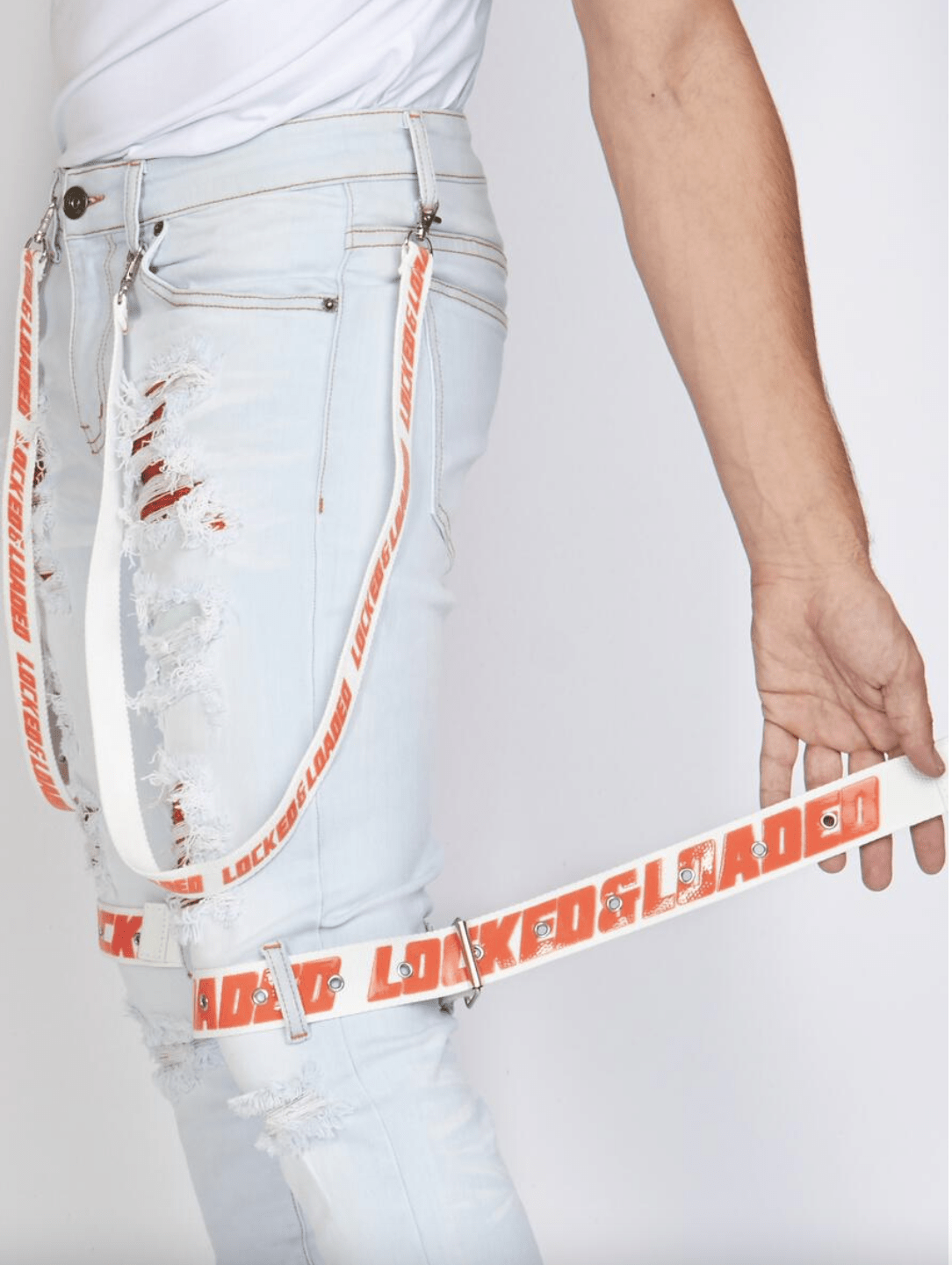 Locked & Loaded Shorts Locked & Loaded Jeans - Straps - Light Wash And Orange -