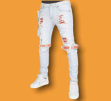 Locked & Loaded Shorts Locked & Loaded Jeans - Straps - Light Wash And Orange - LLCDP0925569