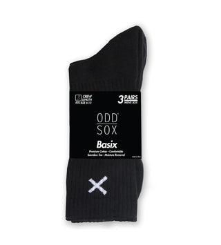 Odd Sox Socks 6-12 / Black Basix Crew Length Black (3 Pack) (Cotton)