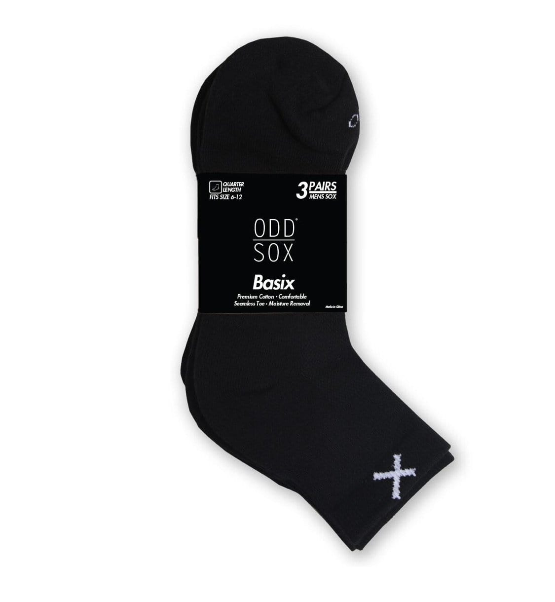 Odd Sox Socks 6-12 / Black Basix Quarter Black (3 Pack) (Cotton)