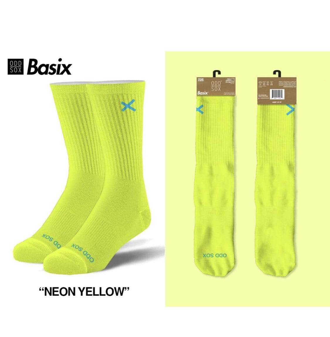 Odd Sox Socks 6-12 / Black Crew Basix Fashion - Neon Yellow