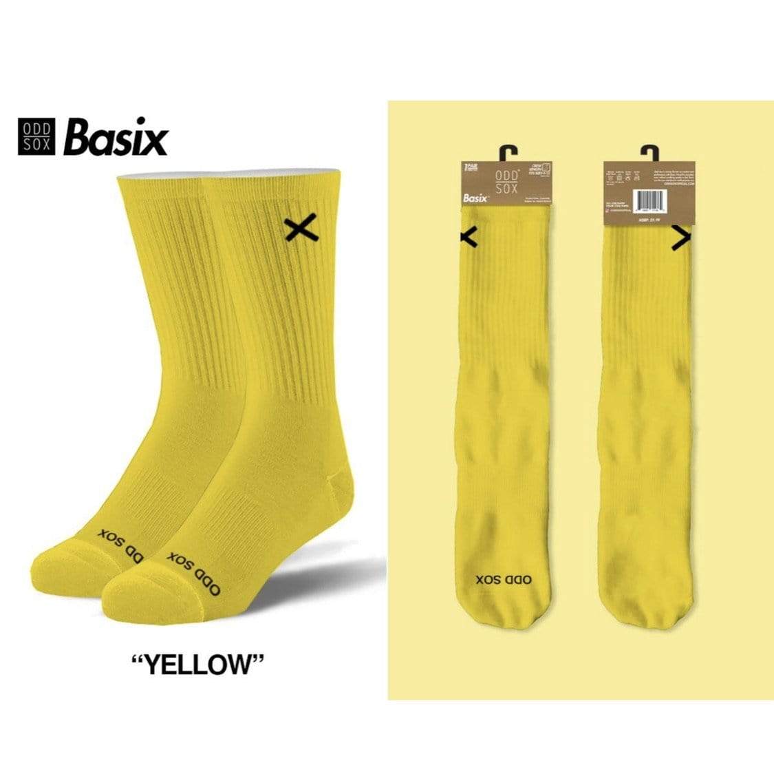 Odd Sox Socks 6-12 / Black Crew Basix Fashion - Yellow