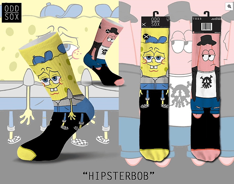 Odd Sox Socks 6-12 / Black Yellow SpongeBob Hipsters 360