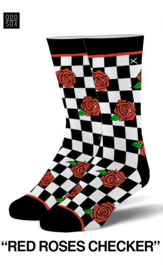 Odd Sox Socks 6-13 / White Red Roses - Mens Crew Straight