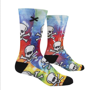 Odd Sox Socks 6-13 / White Tie Dye Skulls - Sublimation - Mens Crew Straight