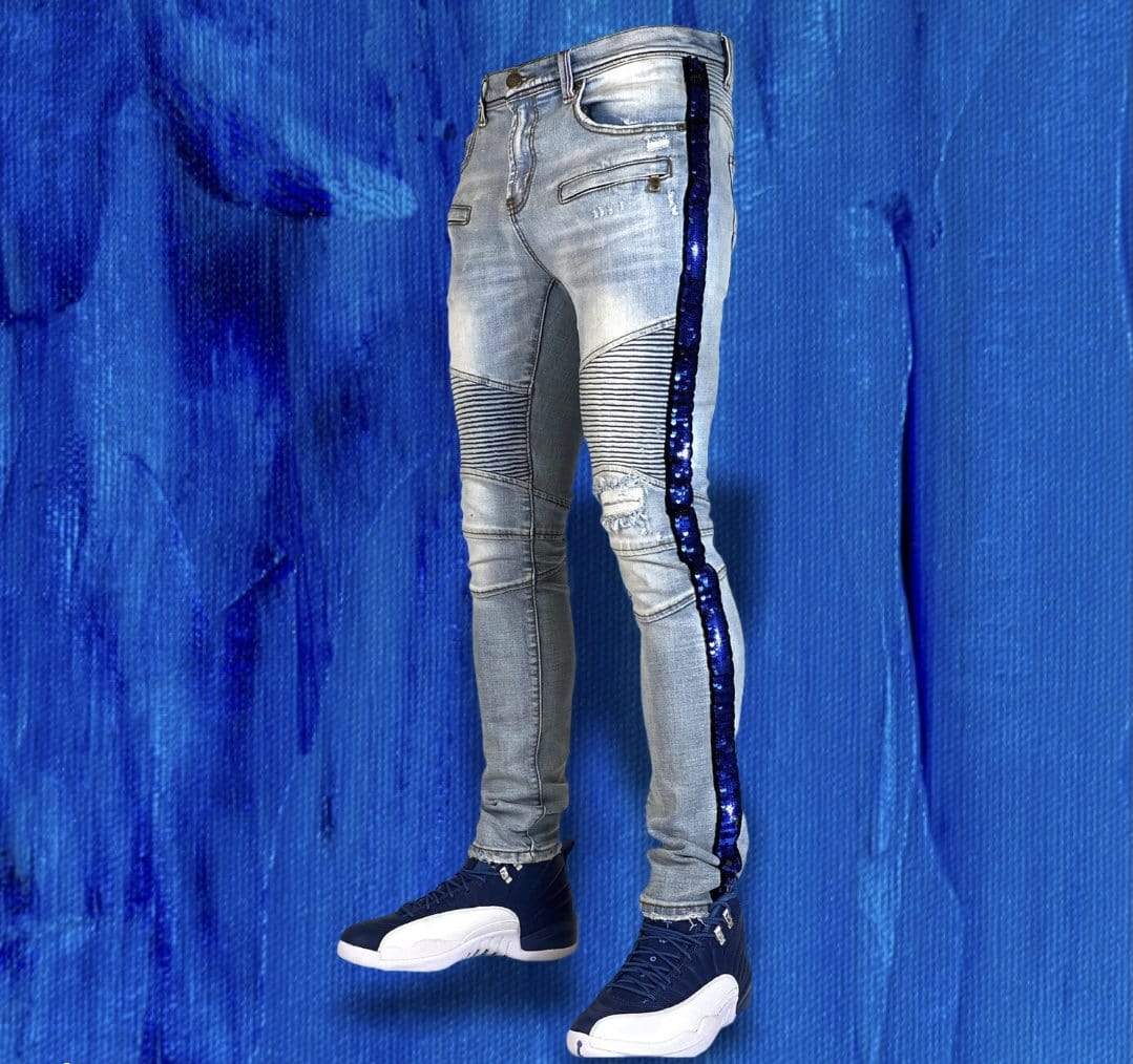 Preme Jeans Eldredge Light Indigo Blue Sequined Denim Jeans