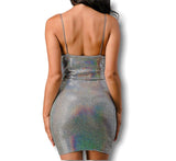 Rebel Groove Dresses Squared Neck Line Spaghetti Strap Multi Hologram FoilL Sequins Mini Dress