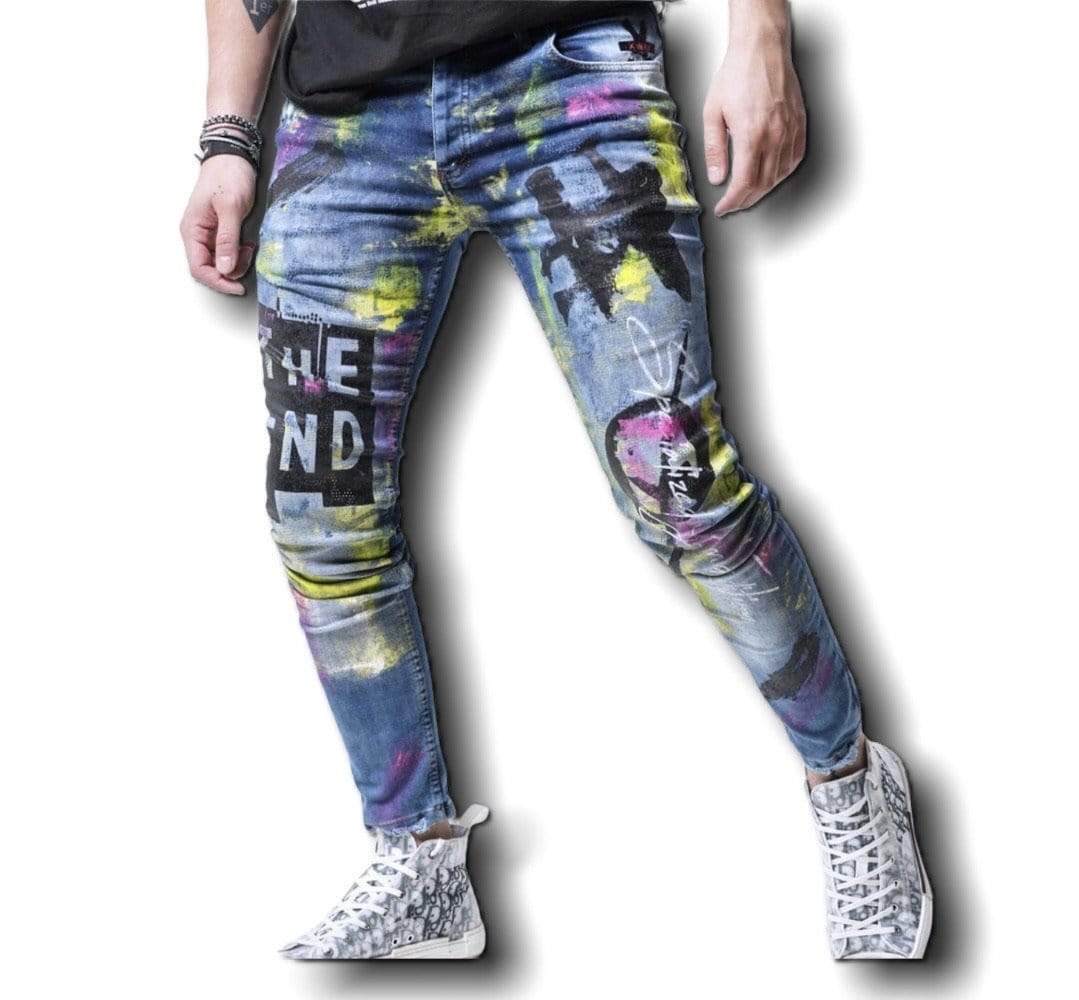 Rebel Groove Jeans Skinny Denim Ripped Neon Jeans