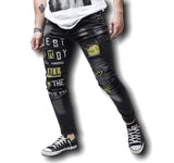 Rebel Groove Jeans Skinny Yellow Patched Destroy All Rules Denim Black