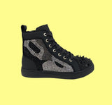 Rebel Groove Shoes Black Spikes with Rhinestones Hi Top Sneakers