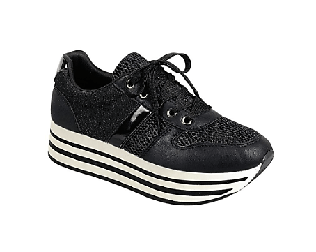 Rebel Groove Shoes Lace Up Platform Heel Trendy Sneakers Black & White
