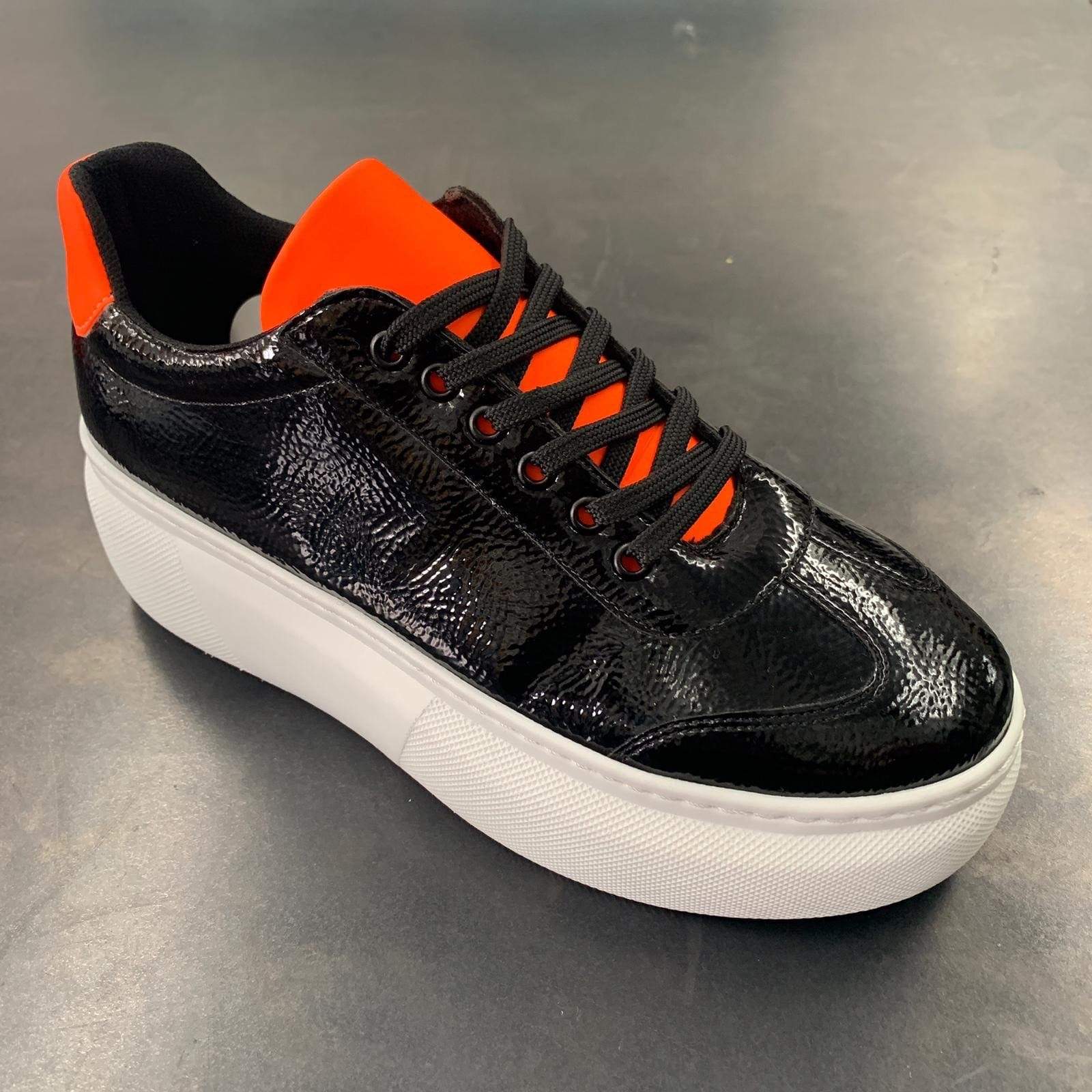 Rebel Groove Shoes Platform Black Neon Orange Sneakers